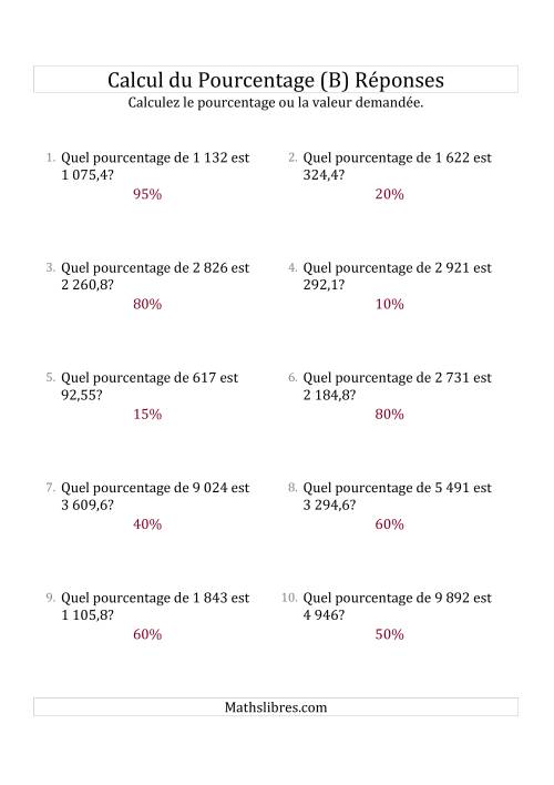 Calcul du Taux de Pourcentage des Nombres Décimaux et des Pourcentages Multiples de 5 (B) page 2