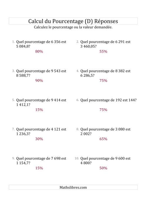 Calcul du Taux de Pourcentage des Nombres Décimaux et des Pourcentages Multiples de 5 (D) page 2