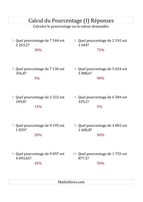 Calcul du Taux de Pourcentage des Nombres Décimaux et des Pourcentages Multiples de 5 (I) page 2