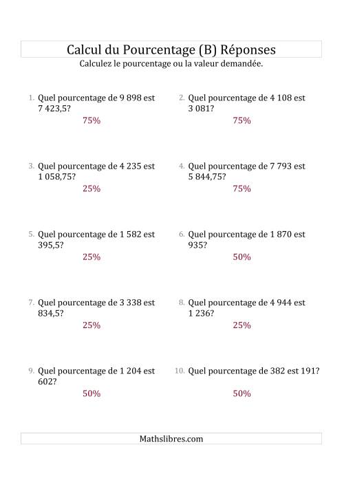 Calcul du Taux de en Pourcentage des Nombres Décimaux et des Pourcentages Multiples de 25 (B) page 2