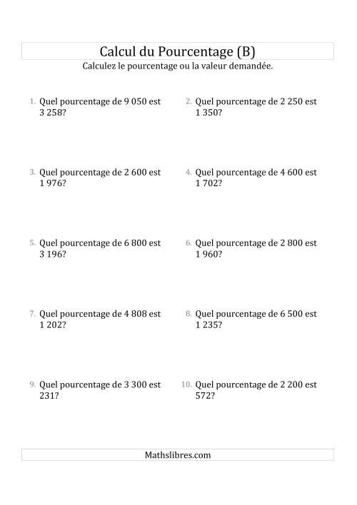 Calcul du Taux de Pourcentage des Nombres Entiers et des Pourcentages Variant de 1 à 99 (B)