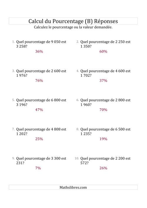 Calcul du Taux de Pourcentage des Nombres Entiers et des Pourcentages Variant de 1 à 99 (B) page 2