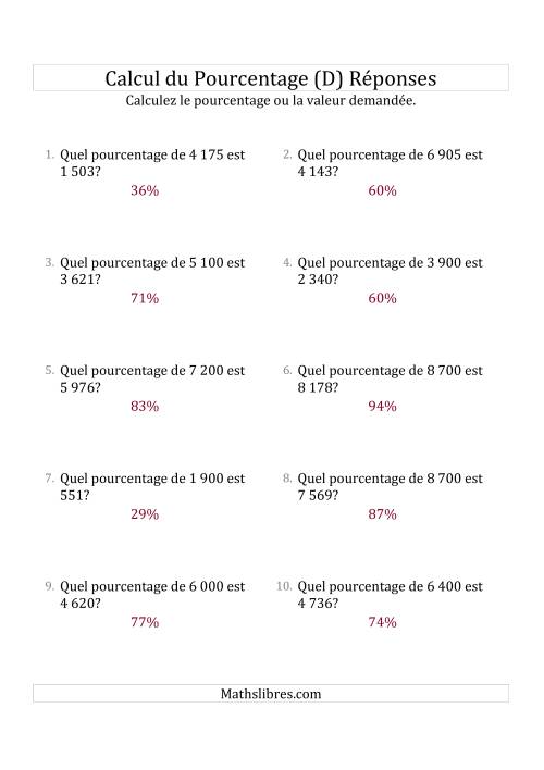 Calcul du Taux de Pourcentage des Nombres Entiers et des Pourcentages Variant de 1 à 99 (D) page 2
