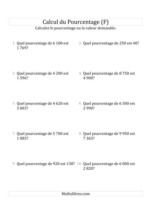 Calcul du Taux de Pourcentage des Nombres Entiers et des Pourcentages Variant de 1 à 99 (F)