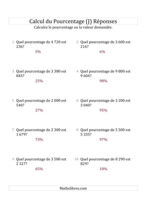 Calcul du Taux de Pourcentage des Nombres Entiers et des Pourcentages Variant de 1 à 99 (J) page 2