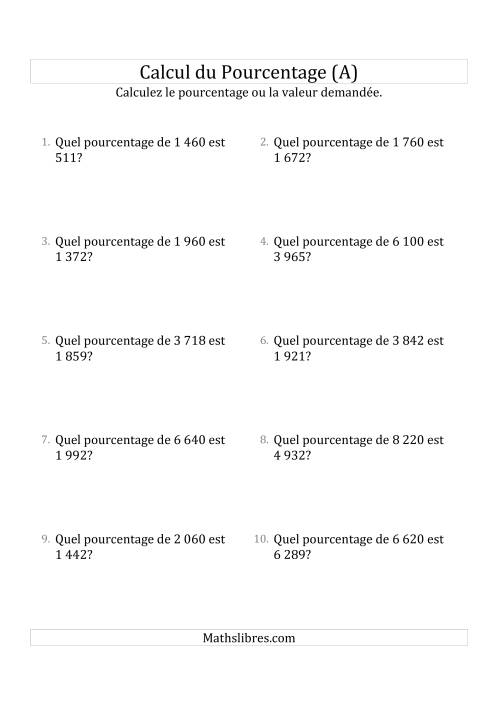Calcul du Taux de Pourcentage des Nombres Entiers et des Pourcentages Multiples de 5 (A)