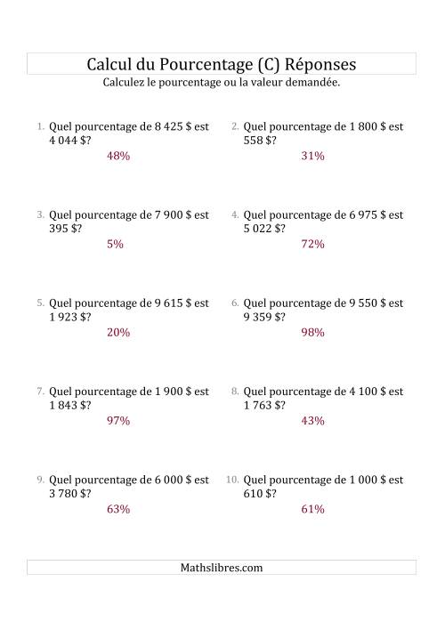 Calcul du Taux de Pourcentage des Nombres Entiers et des Pourcentages Variant de 1 à 99 (Sommes en Dollars) (C) page 2