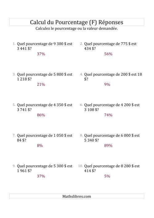 Calcul du Taux de Pourcentage des Nombres Entiers et des Pourcentages Variant de 1 à 99 (Sommes en Dollars) (F) page 2