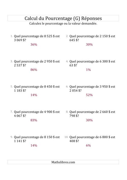 Calcul du Taux de Pourcentage des Nombres Entiers et des Pourcentages Variant de 1 à 99 (Sommes en Dollars) (G) page 2