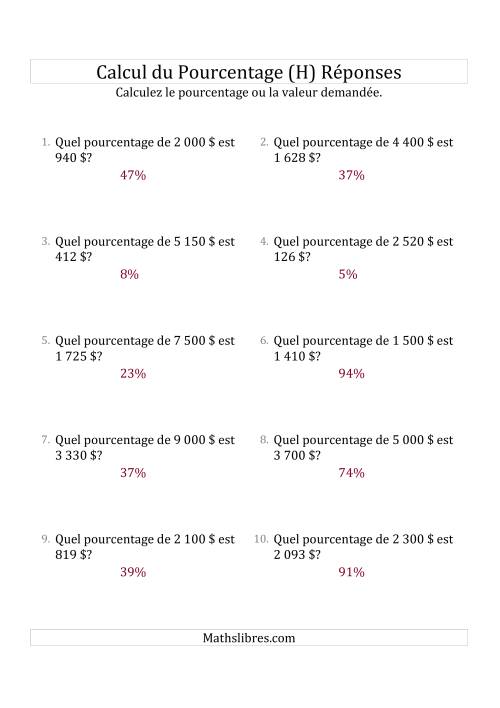 Calcul du Taux de Pourcentage des Nombres Entiers et des Pourcentages Variant de 1 à 99 (Sommes en Dollars) (H) page 2