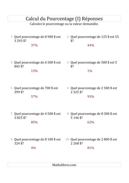 Calcul du Taux de Pourcentage des Nombres Entiers et des Pourcentages Variant de 1 à 99 (Sommes en Dollars) (I) page 2