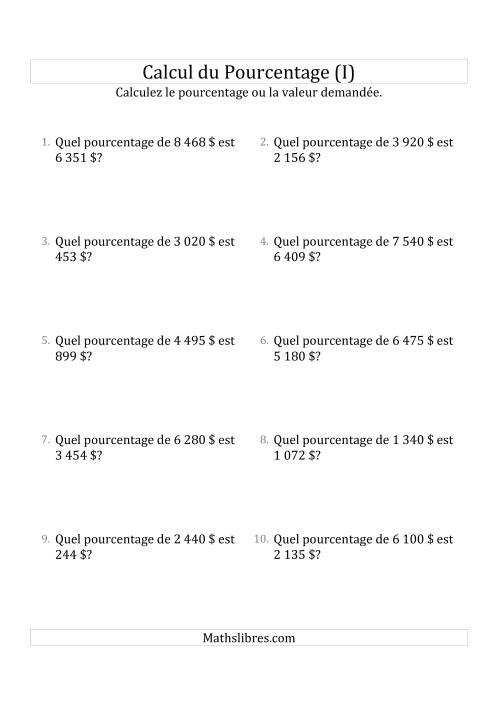 Calcul du Taux de Pourcentage des Nombres Entiers et des Pourcentages Multiples de 5 (Sommes en Dollars) (I)