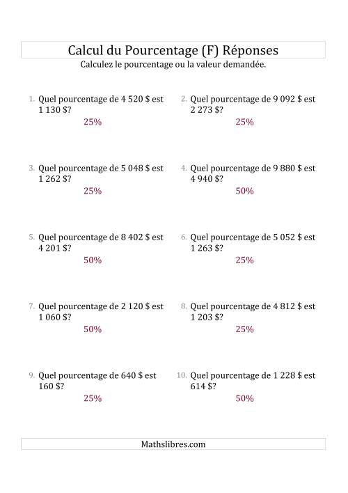 Calcul du Taux de en Pourcentage des Nombres Décimaux et des Pourcentages Multiples de 25 (Sommes en Dollars) (F) page 2