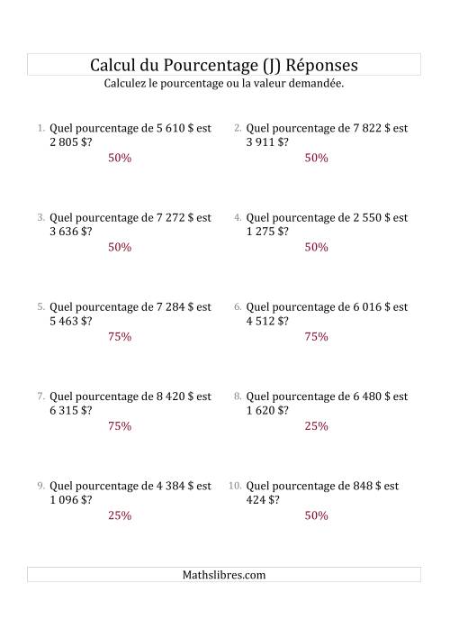 Calcul du Taux de en Pourcentage des Nombres Décimaux et des Pourcentages Multiples de 25 (Sommes en Dollars) (J) page 2