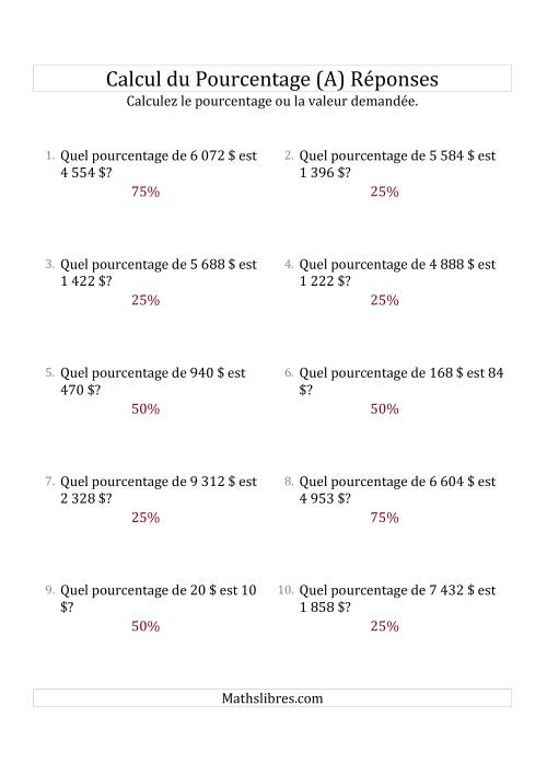 Calcul du Taux de en Pourcentage des Nombres Décimaux et des Pourcentages Multiples de 25 (Sommes en Dollars) (Tout) page 2