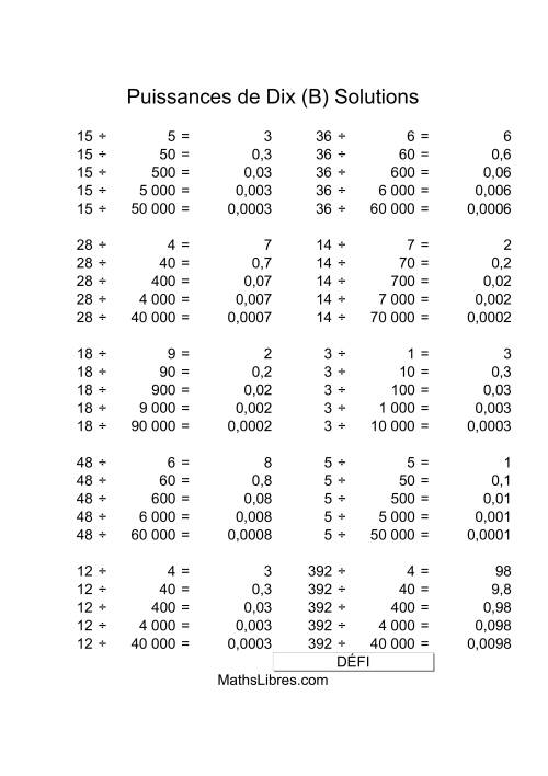 Nombres un-chiffre divisés par multiples de puissances positives de dix (B) page 2
