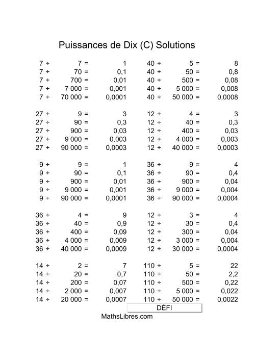 Nombres un-chiffre divisés par multiples de puissances positives de dix (C) page 2