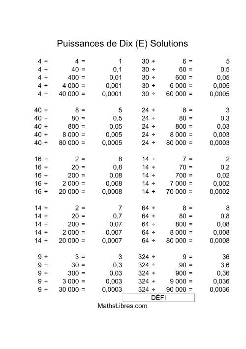 Nombres un-chiffre divisés par multiples de puissances positives de dix (E) page 2
