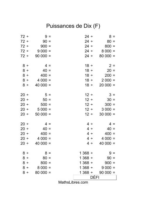 Nombres un-chiffre divisés par multiples de puissances positives de dix (F)