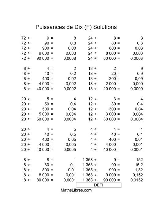 Nombres un-chiffre divisés par multiples de puissances positives de dix (F) page 2