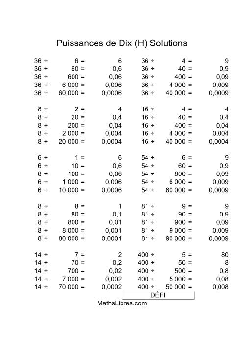 Nombres un-chiffre divisés par multiples de puissances positives de dix (H) page 2