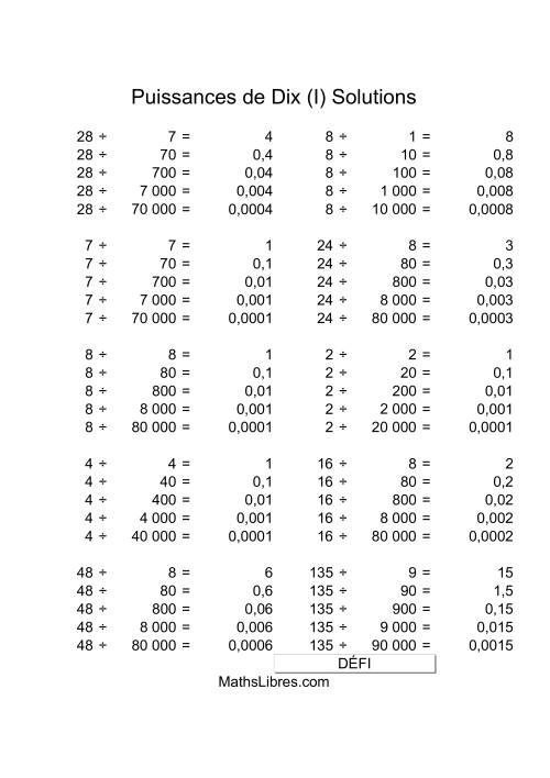Nombres un-chiffre divisés par multiples de puissances positives de dix (I) page 2