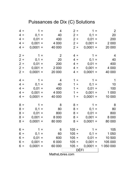 Nombres un-chiffre divisés par puissances négatives de dix (C) page 2