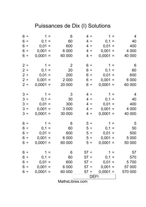 Nombres un-chiffre divisés par puissances négatives de dix (I) page 2
