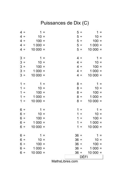 Nombres un-chiffre divisés par puissances positives de dix (C)