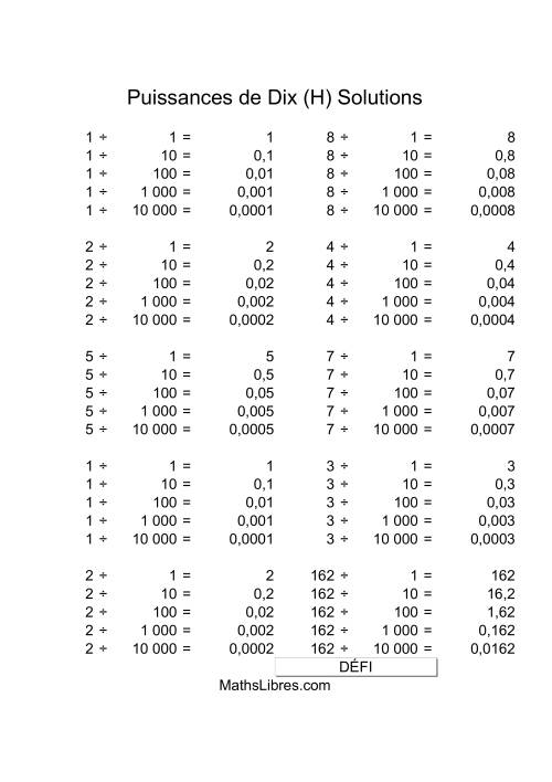 Nombres un-chiffre divisés par puissances positives de dix (H) page 2