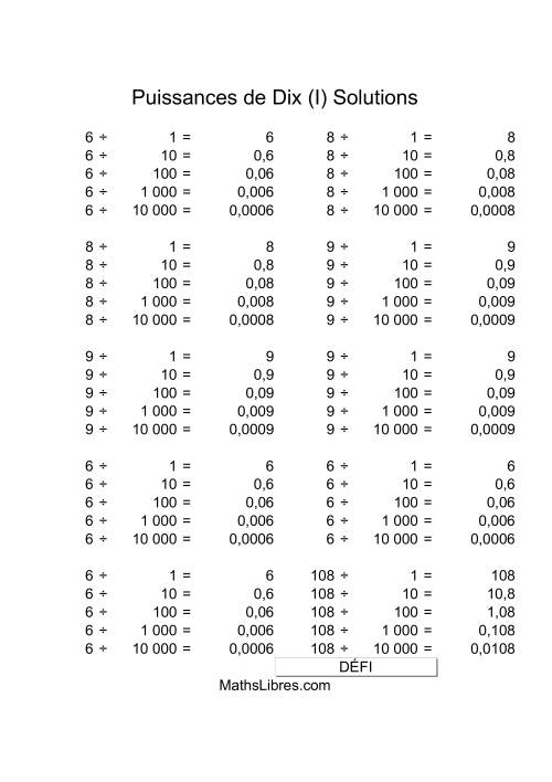 Nombres un-chiffre divisés par puissances positives de dix (I) page 2