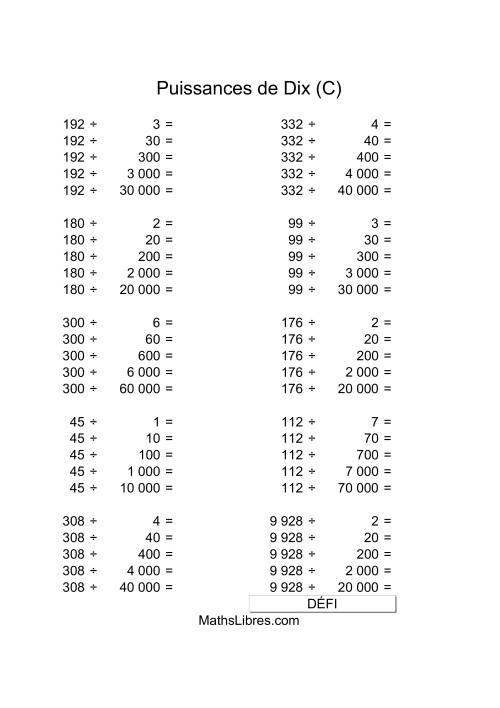Nombres deux-chiffres divisés par multiples de puissances négatives de dix (C)