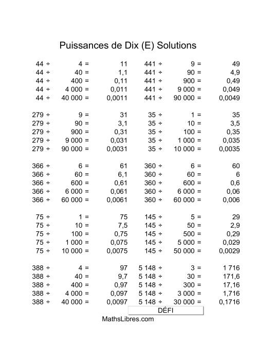 Nombres deux-chiffres divisés par multiples de puissances négatives de dix (E) page 2