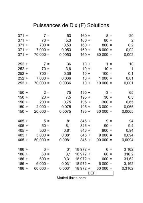 Nombres deux-chiffres divisés par multiples de puissances négatives de dix (F) page 2