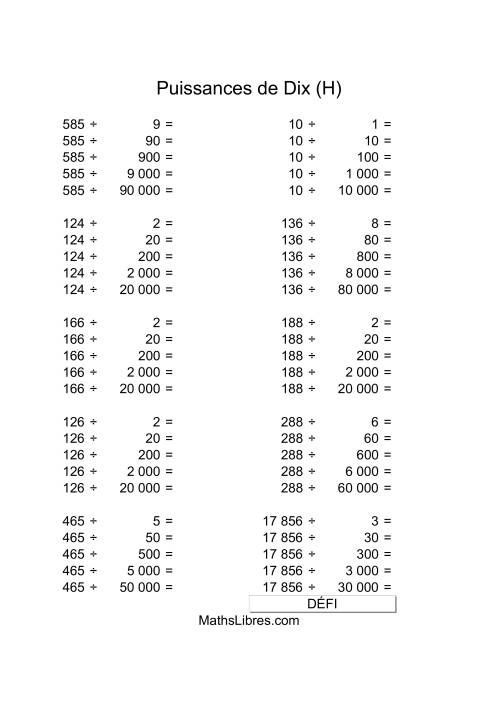 Nombres deux-chiffres divisés par multiples de puissances négatives de dix (H)
