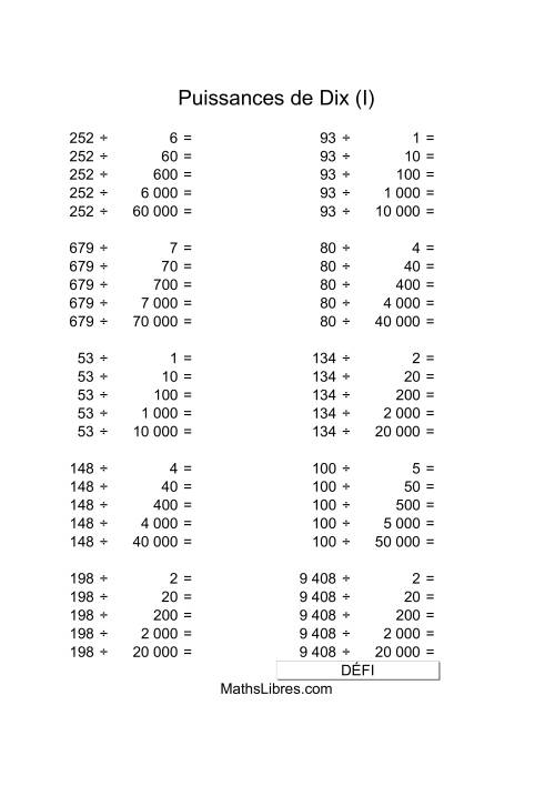 Nombres deux-chiffres divisés par multiples de puissances négatives de dix (I)