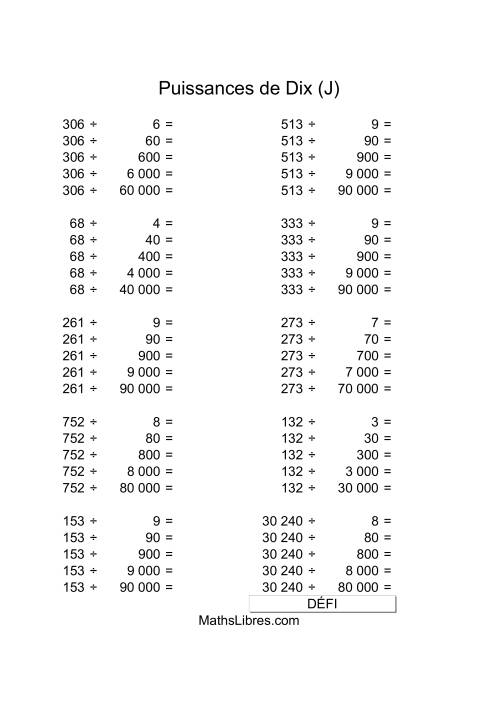 Nombres deux-chiffres divisés par multiples de puissances négatives de dix (J)
