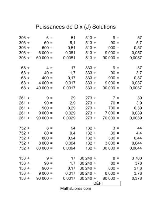 Nombres deux-chiffres divisés par multiples de puissances négatives de dix (J) page 2
