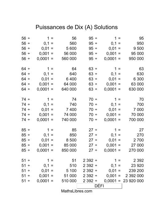 Nombres deux-chiffres divisés par puissances négatives de dix (A) page 2