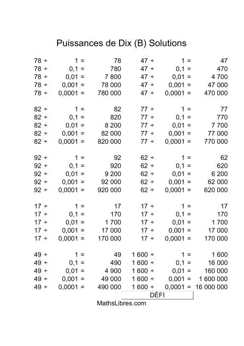 Nombres deux-chiffres divisés par puissances négatives de dix (B) page 2