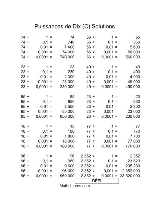 Nombres deux-chiffres divisés par puissances négatives de dix (C) page 2