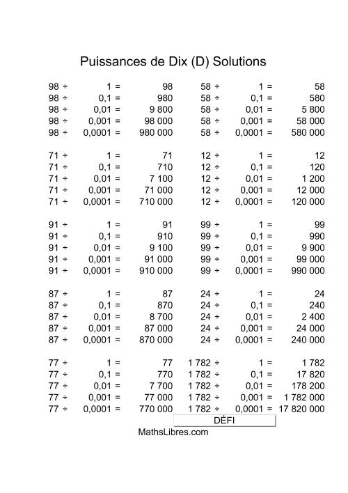 Nombres deux-chiffres divisés par puissances négatives de dix (D) page 2