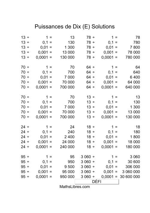 Nombres deux-chiffres divisés par puissances négatives de dix (E) page 2