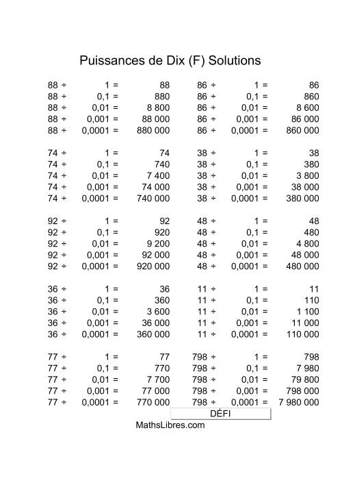 Nombres deux-chiffres divisés par puissances négatives de dix (F) page 2