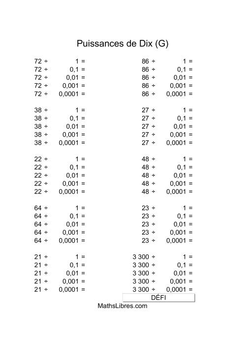 Nombres deux-chiffres divisés par puissances négatives de dix (G)