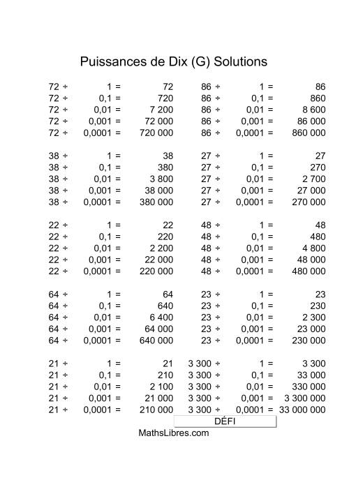 Nombres deux-chiffres divisés par puissances négatives de dix (G) page 2
