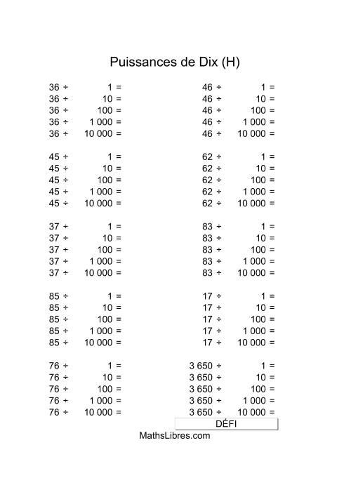 Nombres deux-chiffres divisés par puissances positives de dix (H)