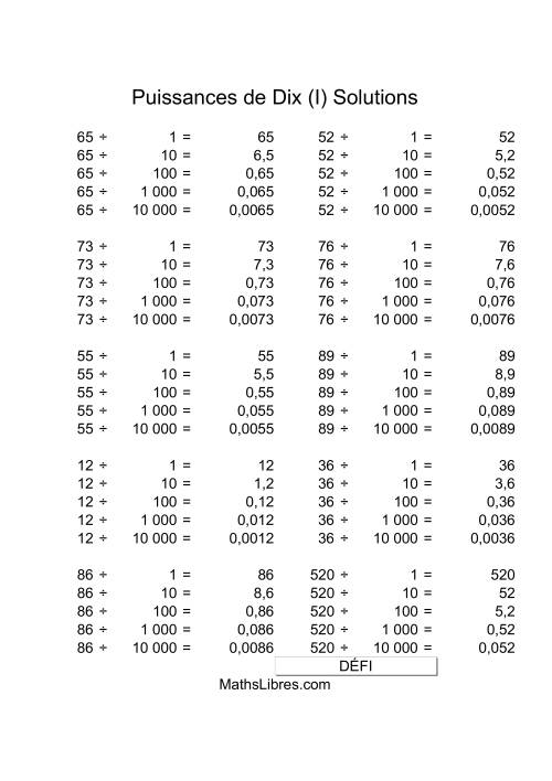 Nombres deux-chiffres divisés par puissances positives de dix (I) page 2