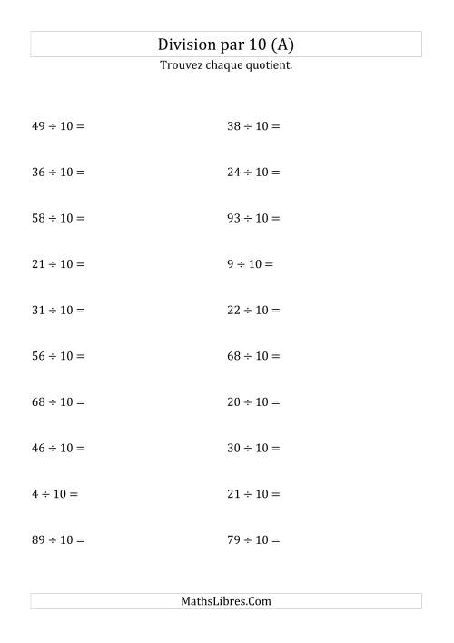 Division de nombres entiers par 10 (Tout)