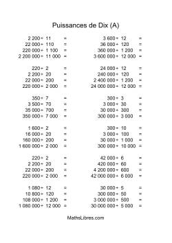 Nombres entiers divisés par multiples de puissances positives de dix (quotients entiers)